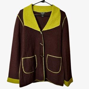 Clothes by Revue 100% Wool Jacket Lagenlook Artsy Folksy Olive Green Brown Small